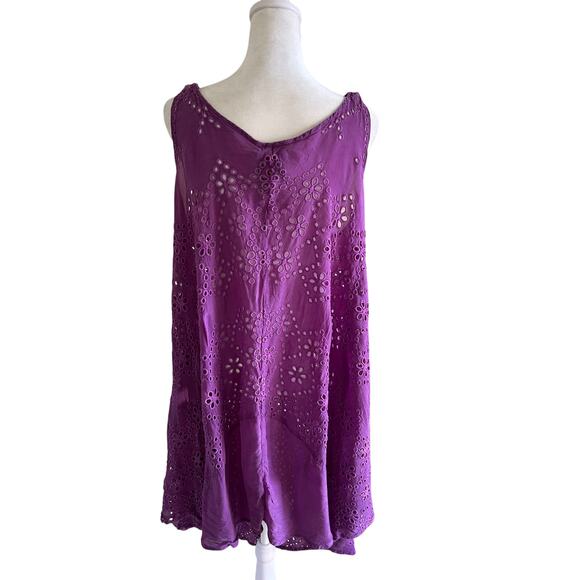 Johnny Was Eyelet Mini Dress Purple SZXXL Boho Floral Romantic Festival - Picture 2 of 9